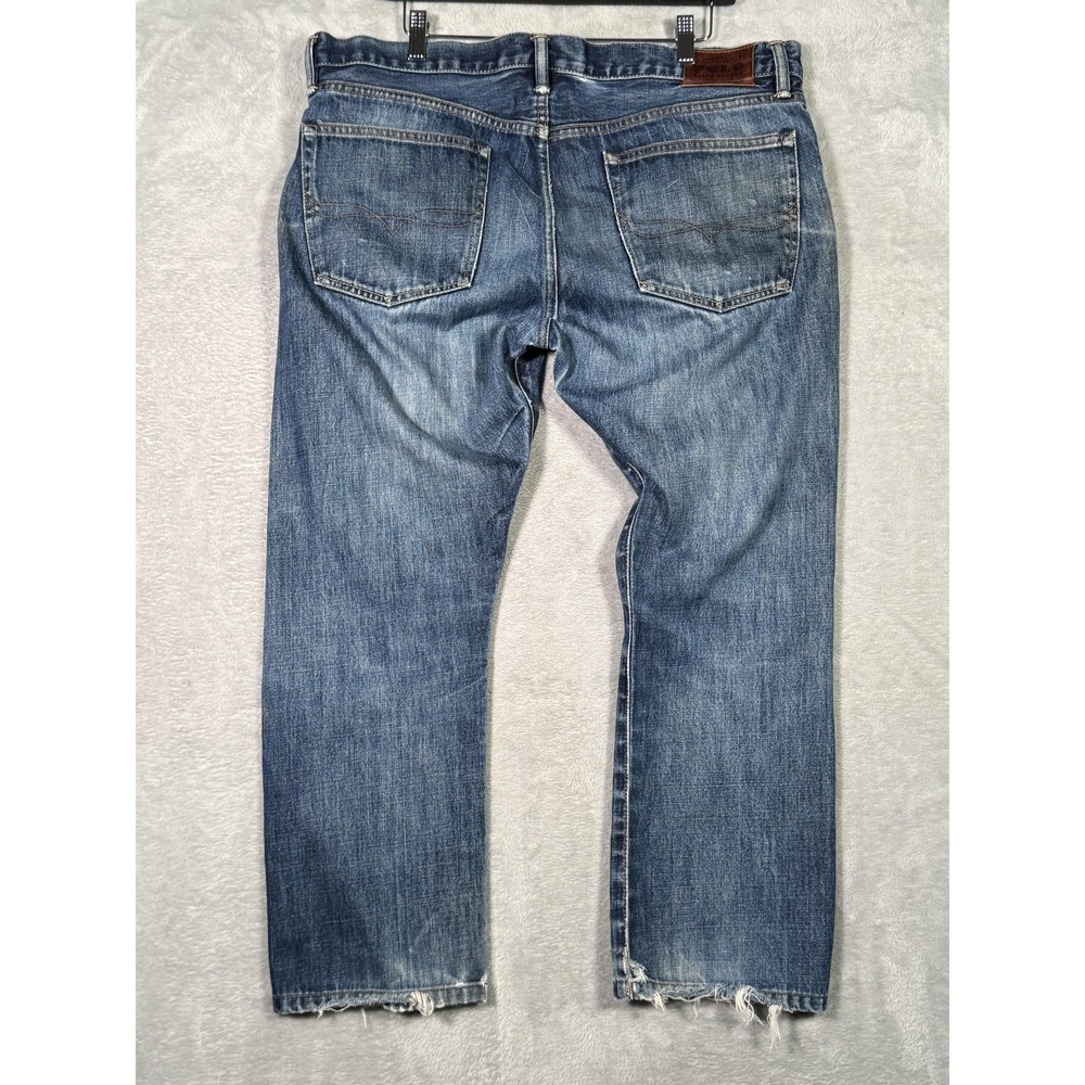 Ralph Lauren Jeans Mens 38x27 Blue Slim Straight Distressed Frayed *Hemmed Short - Picture 8 of 12